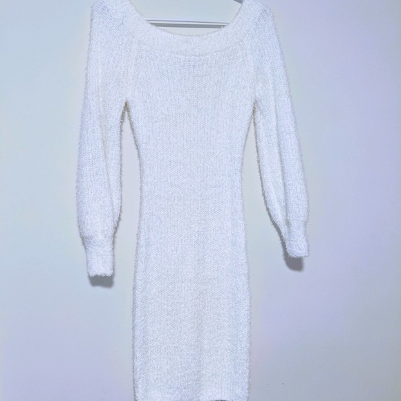 White fuzzy sweater dress - Picture 3 of 5